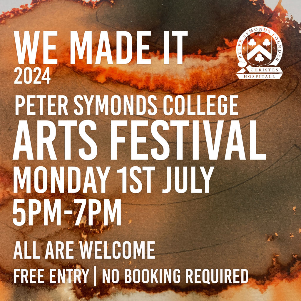 All welcome to the FREE Peter Symonds Arts Festival on Monday 1 July. No booking necessary. All welcome to the FREE Peter Symonds Arts Festival on Monday 1 July. No booking necessary.